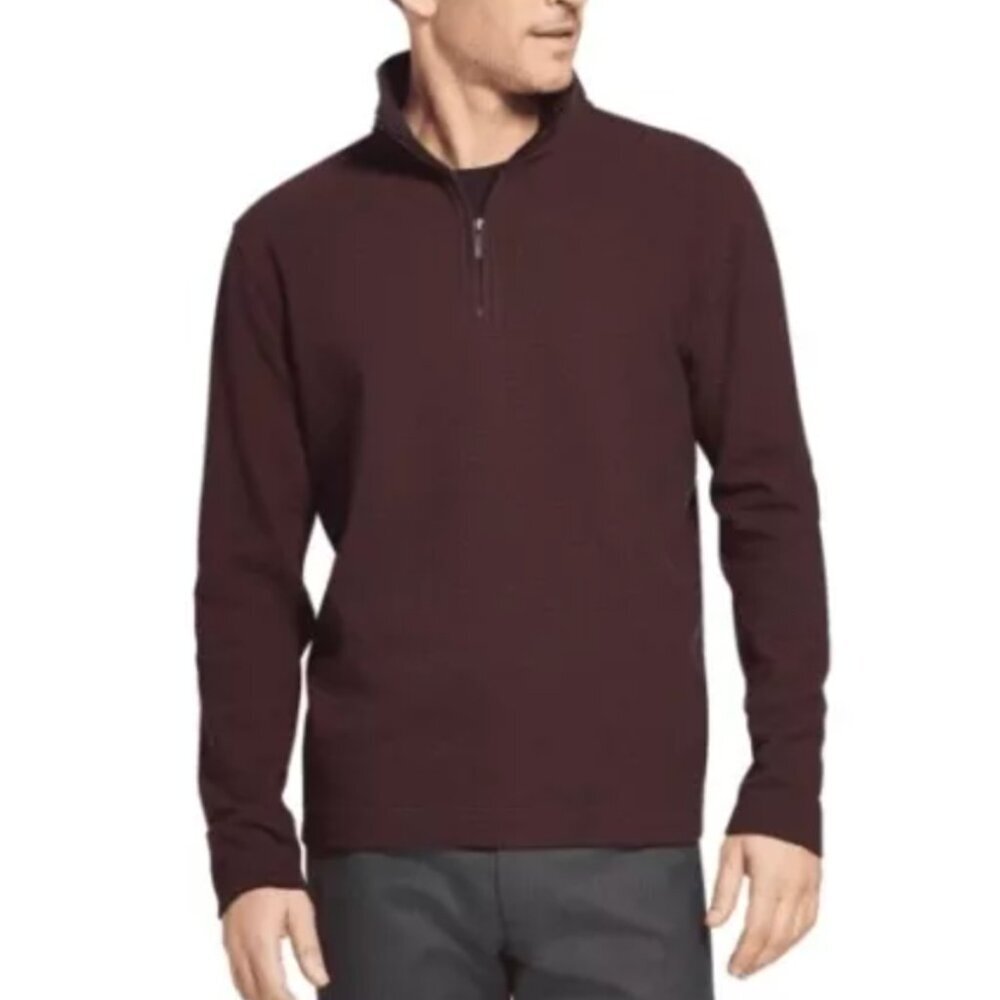 Van Heusen Flex Quarter Zip Pullover Size Medium Burgundy Sweater Long Sleeve - Picture 1 of 10